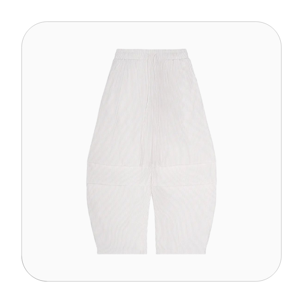 Vertical Stripe Drawstring Barrel Pants